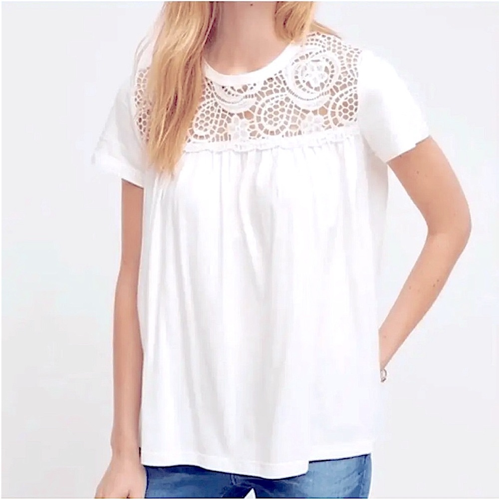 Anthropologie Eri & Ali - White Floral Crochet Top